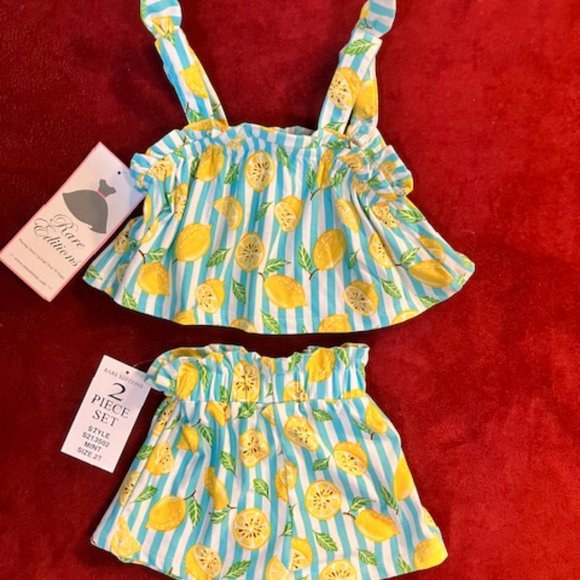NWT! RARE EDITIONS - Girl's Size 2T - Adorable Striped Pattern 2 Piece Short Set - Picture 2 of 9